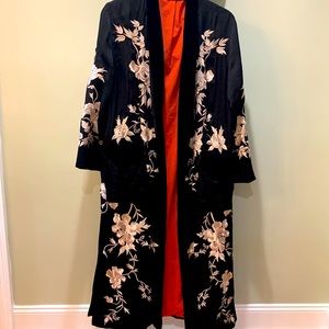 Zara Black Kimono Duster with Embroidery